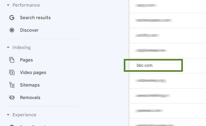 A close up shot of Google Search Consul showing a backlink from the BBC website